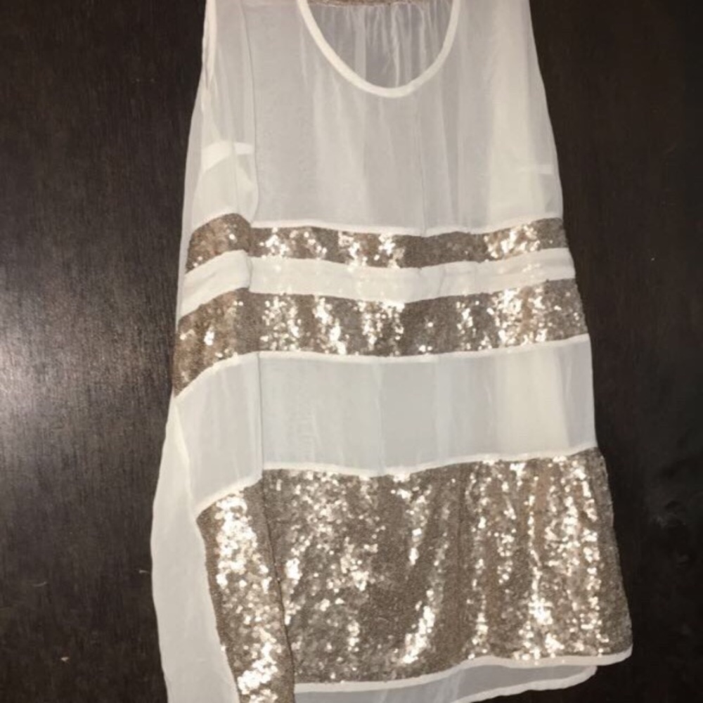 Women’s sheer top sz 22/24 beige and gold glitter